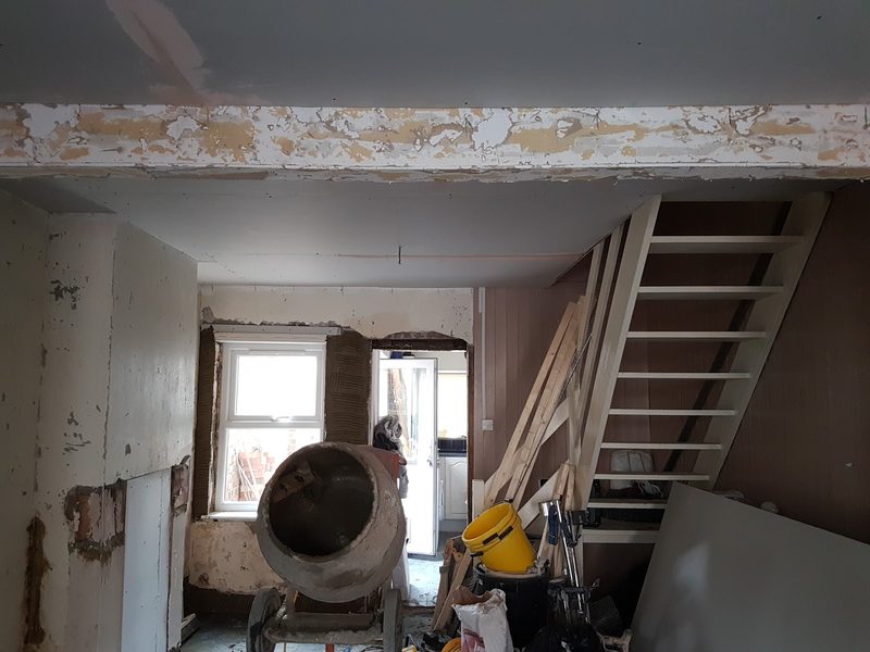 Through-room strip-out ready for re-plastering by CT2 Plastering & Rendering, Orpington