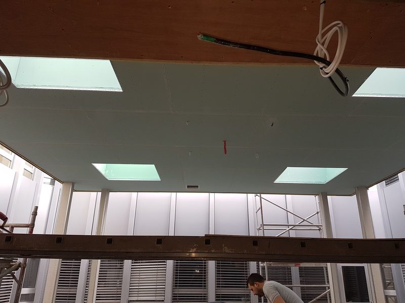 Commercial ceiling boarded ready for skimming by CT2 Plastering & Rendering, Orpington